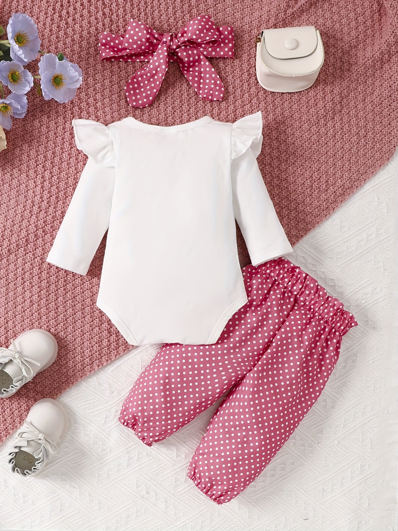2pcs Baby Girl's Stylish Set, "Isn't She Lovely" Print Long Sleeve Onesie + Polka Dot Pants, Comfy Trendy Outfit Outdoor Clothing