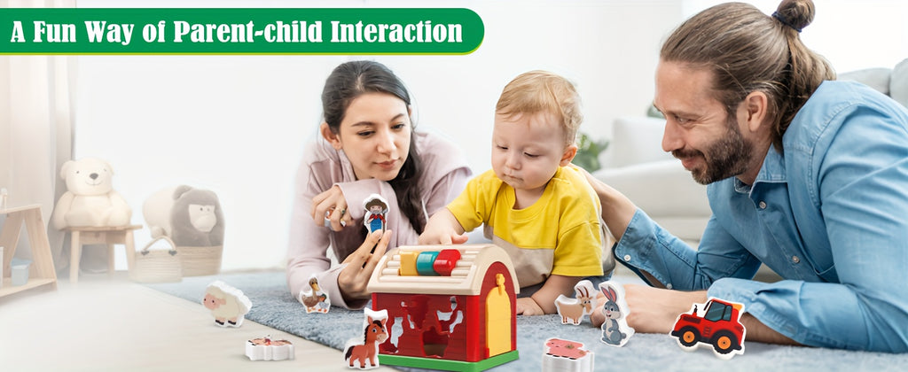 Farm animal toy children Plunack, Montessori sensory toy educational game, baby toy shape sorting machine farm, toddler girls and boys, birthday holiday Easter gifts for children aged 1-3