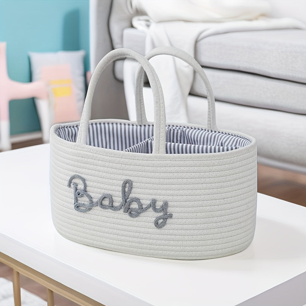 1pc Woven Storage Basket, 3 Compartments Portable Storage Basket, Feeding Bottle Diaper Mother Bag, Utensils Organizer Basket, Bathroom Supplies Storage Basket For Swimming Pool, Home Organization And Storage, Kitchen Bathroo