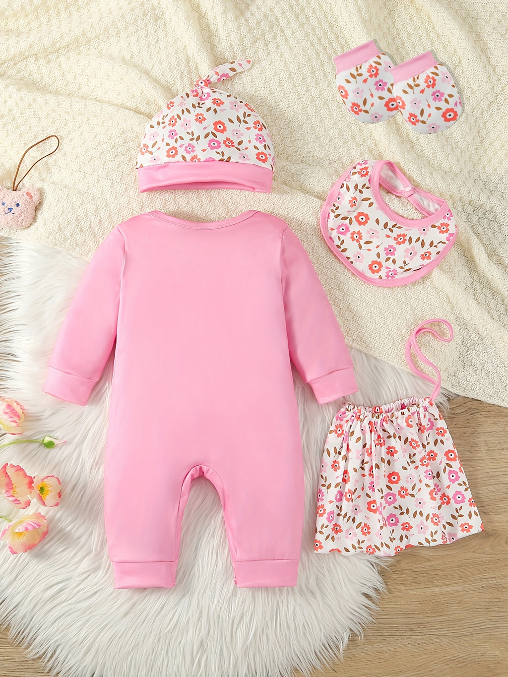 Baby Girl 6pcs Set with Cartoon Cute Letter Pink Clothes Leopard Print Bodysuit, Matching Hat, Pacifier, and Socks, Casual Jumpsuit, Adorable Pink Letter Leopard Pattern, Perfect for Fall/Winter, Baby Girl Clothes, Baby Girl