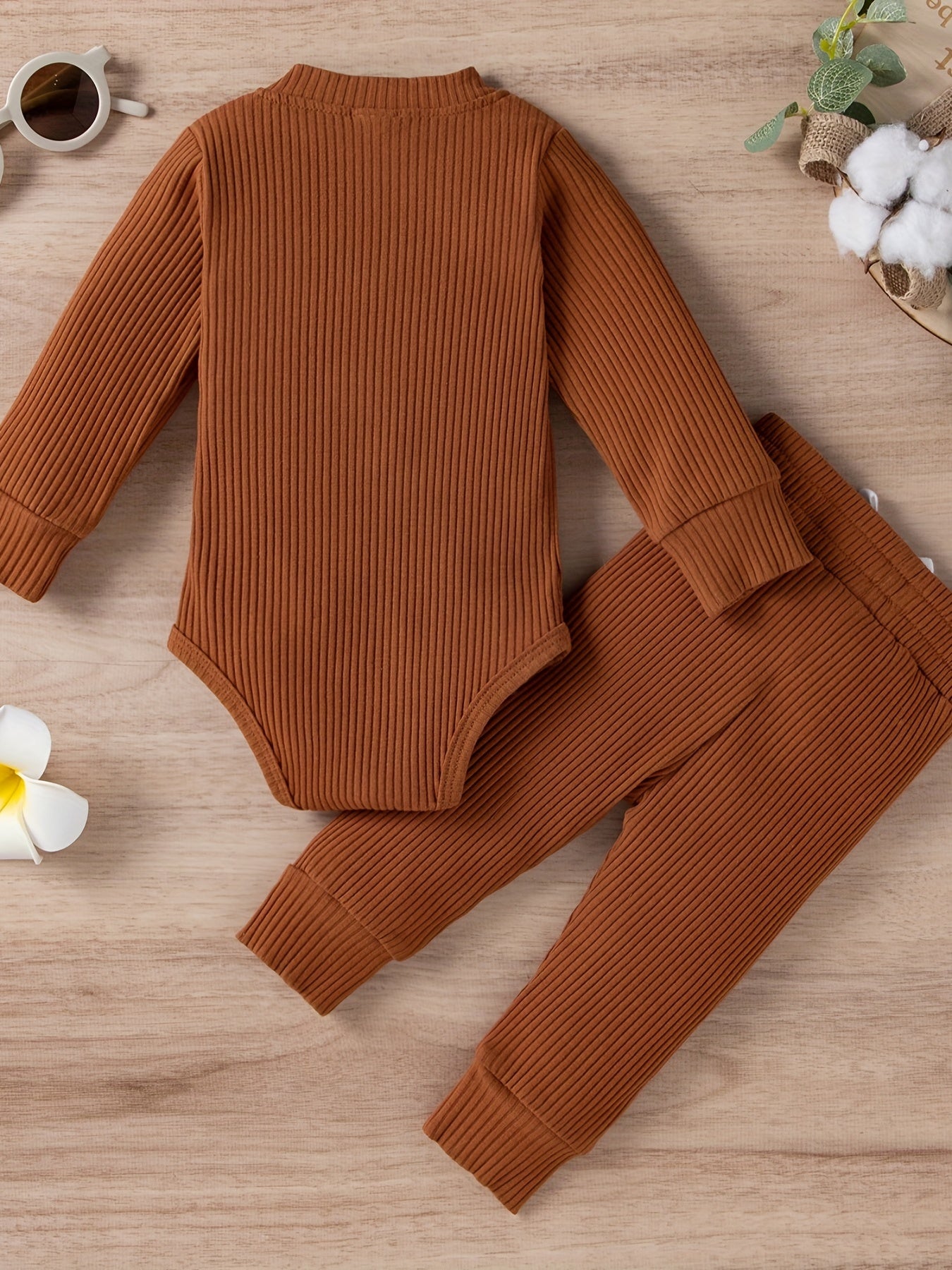 2pcs Baby Infant Boys And Girls Casual Plain Color Long Sleeve Onesie & Pants Set Clothes For Your Little One, Outdoor Cloth