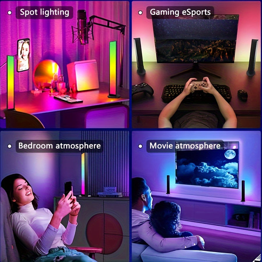 RGB Smart LED Light Bars, 2pcs/set USB Desktop Atmosphere Lights, Night Light, Rhythm Lamp, Wireless APP Remote Control, Music Sync Backing For Game TV, Home Decor Living Room, Wedding Decor, Desk Office Accessories, Camping,