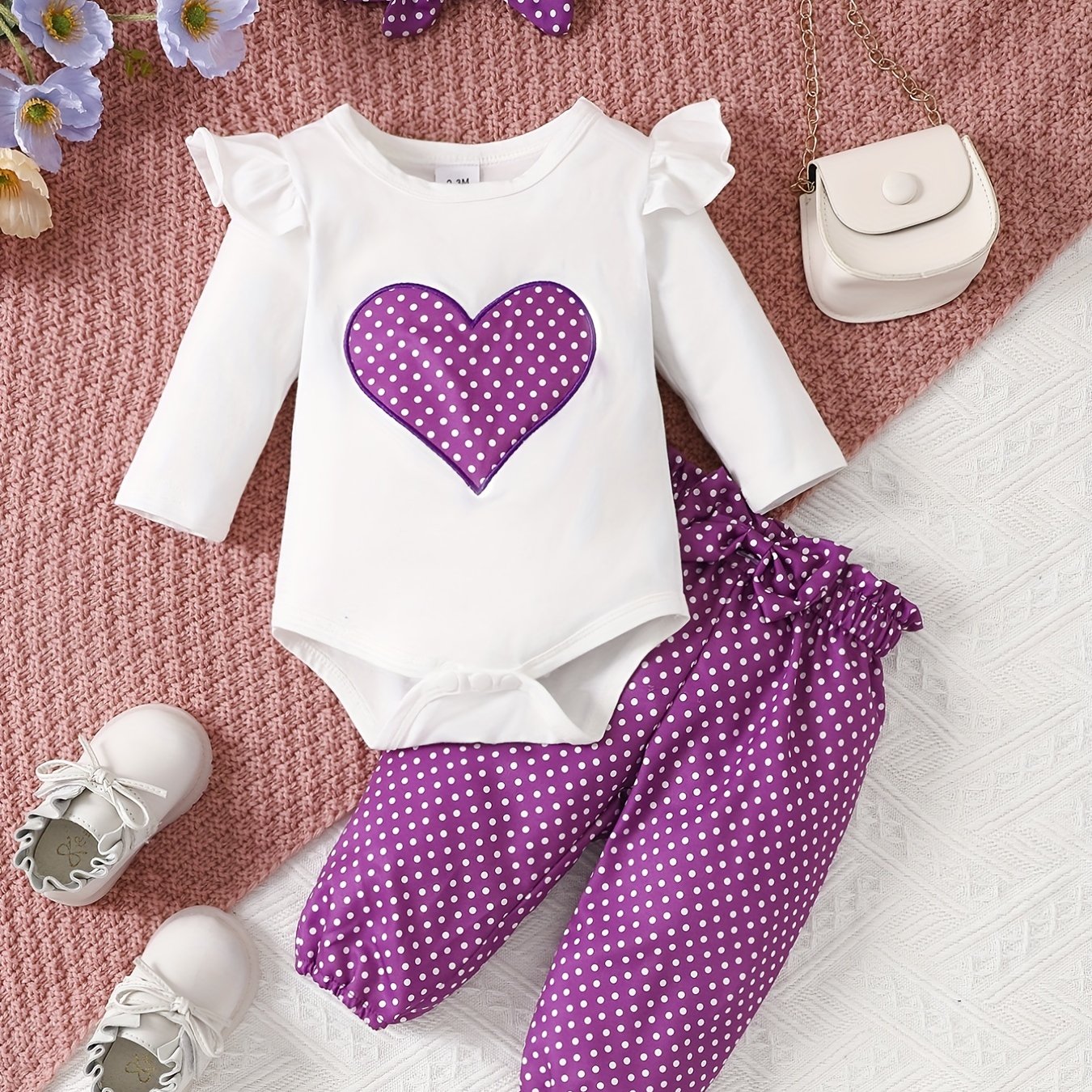 2pcs Baby Girl's Stylish Set, "Isn't She Lovely" Print Long Sleeve Onesie + Polka Dot Pants, Comfy Trendy Outfit Outdoor Clothing