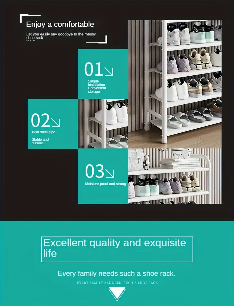 1pc Shoe And Hat Rack, Carbon Steel & Non-Woven Fabric, Floor Standing Dustproof Shoe Organizer, Multi-Layer Easy Assembly Shoe Shelf For Home, School Dorm – Metal & Plastic Construction