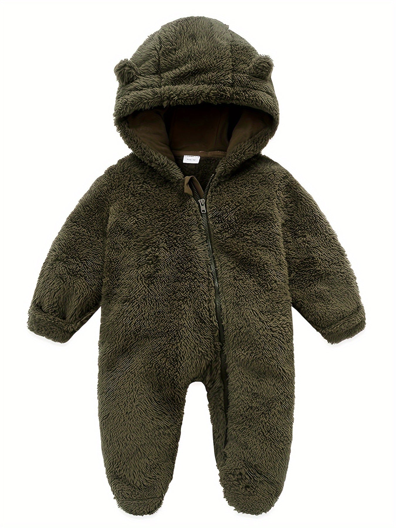 Skytwo Cozy Navy Blue Polar Fleece Baby Jumpsuit with Cute Bear Ears Hood - Soft, Warm, Windproof, Easy-Diaper Zipper, Elastic Cuffs for Winter Comfort, Baby Romper, Perfect for Outdoor