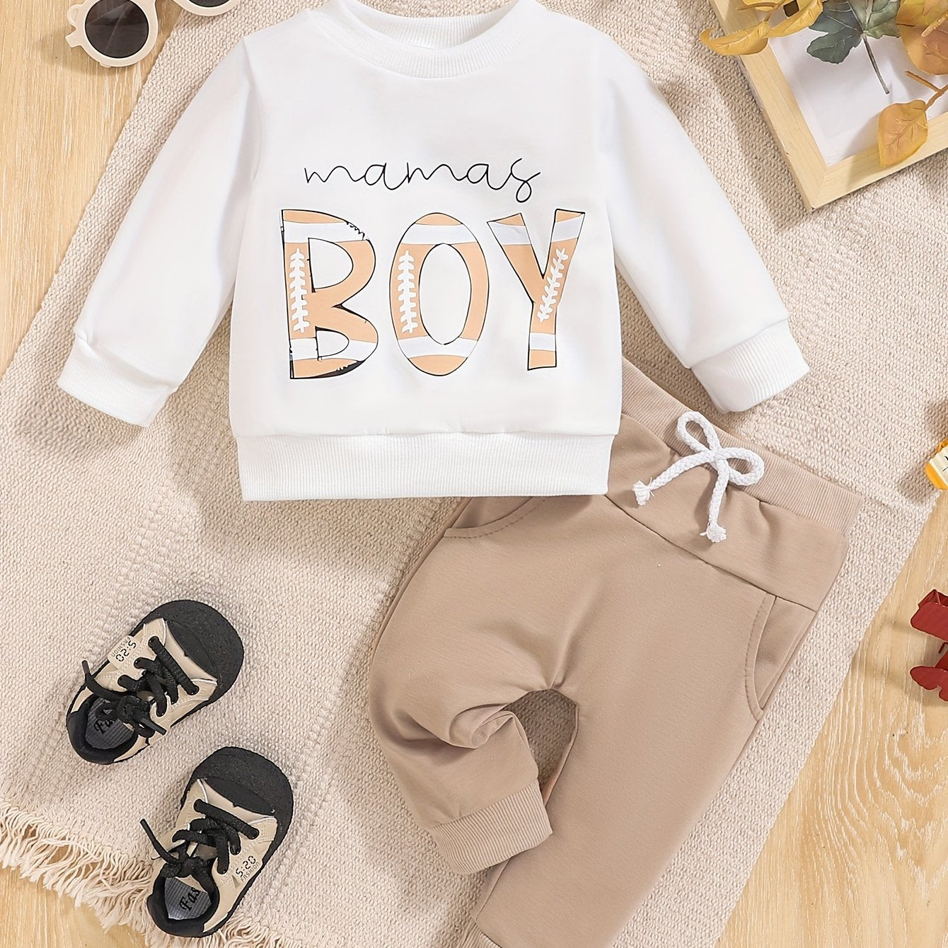 Toddler Baby Boy MAMA'S BOY Letter Print Sweatshirt Top Elastic Waist Sweatpants Outdoor Set, Outdoor Cloth