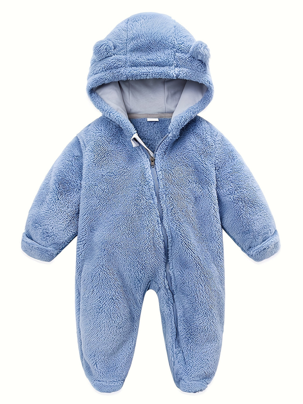 Skytwo Cozy Navy Blue Polar Fleece Baby Jumpsuit with Cute Bear Ears Hood - Soft, Warm, Windproof, Easy-Diaper Zipper, Elastic Cuffs for Winter Comfort, Baby Romper, Perfect for Outdoor