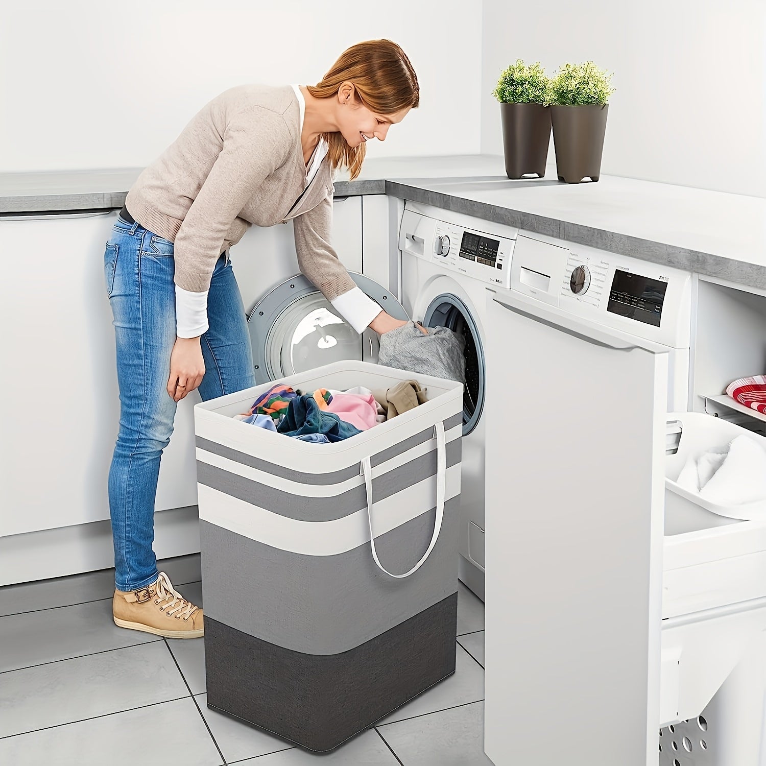 Large Laundry Basket, Freestanding with Expandable Folding Clothes Rack, Suitable for Dorm and Home Clothing Toys - Gradient Gray, 74.99L, Suitable for Hotel, Laundry Baskets