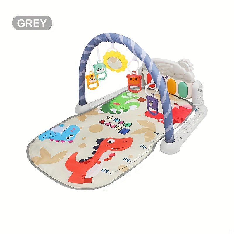 Multifunctional Baby Play Mat with Fitness Gym, Newborn Activity Playmat with Hanging Rattles, Music Box, Kick n Play Piano, Light-Up Keys, Animal & Space Theme, Non-Toxic Plastic, 0-3 Years