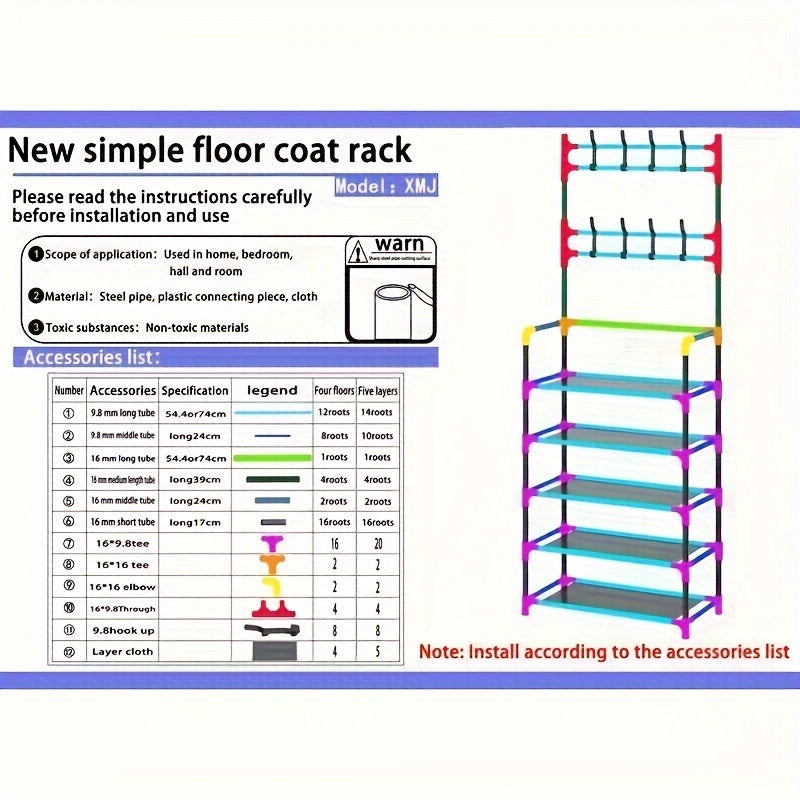1pc Shoe And Hat Rack, Carbon Steel & Non-Woven Fabric, Floor Standing Dustproof Shoe Organizer, Multi-Layer Easy Assembly Shoe Shelf For Home, School Dorm – Metal & Plastic Construction