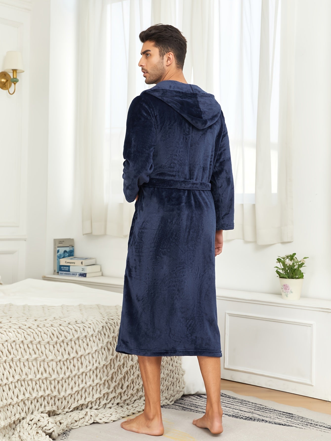 Ultra-Soft Flannel Double Layer Hooded Bathrobe for Men - Breathable, Comfy, Solid Color, with Belt, Perfect for Home Pajamas, Sleepwear, Night-Robe, After Bath Relaxation, Plush, Cozy, and Warm
