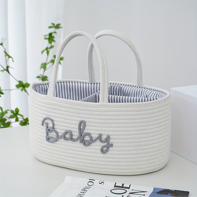 1pc Woven Storage Basket, 3 Compartments Portable Storage Basket, Feeding Bottle Diaper Mother Bag, Utensils Organizer Basket, Bathroom Supplies Storage Basket For Swimming Pool, Home Organization And Storage, Kitchen Bathroo
