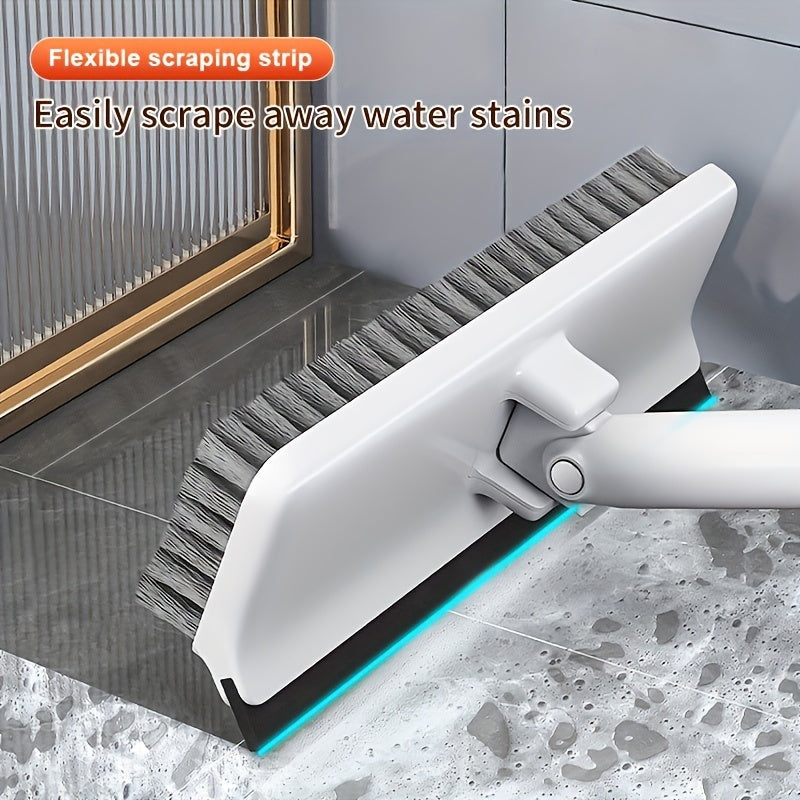 2-in-1 Rotatable Long Handle Cleaning Brush with Scraper - Versatile for Bathroom, Toilet, and Window Squeegee - Durable Plastic, Multi-Surface Floor & Wall Cleaner for Home Use