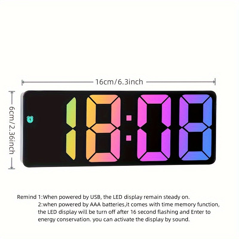 Colorful LED Alarm Clock with HD Mirror Display, Temperature, Adjustable Brightness & USB/Battery Option - Perfect for Home & Travel