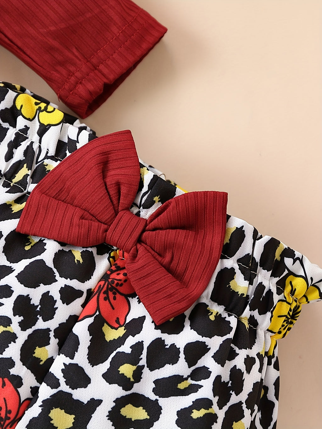 Cute Baby 3pcs Outfits - Floral/leopard Pants & Ruffle Long Sleeve Infant Romper & Headband Set Outdoor Set