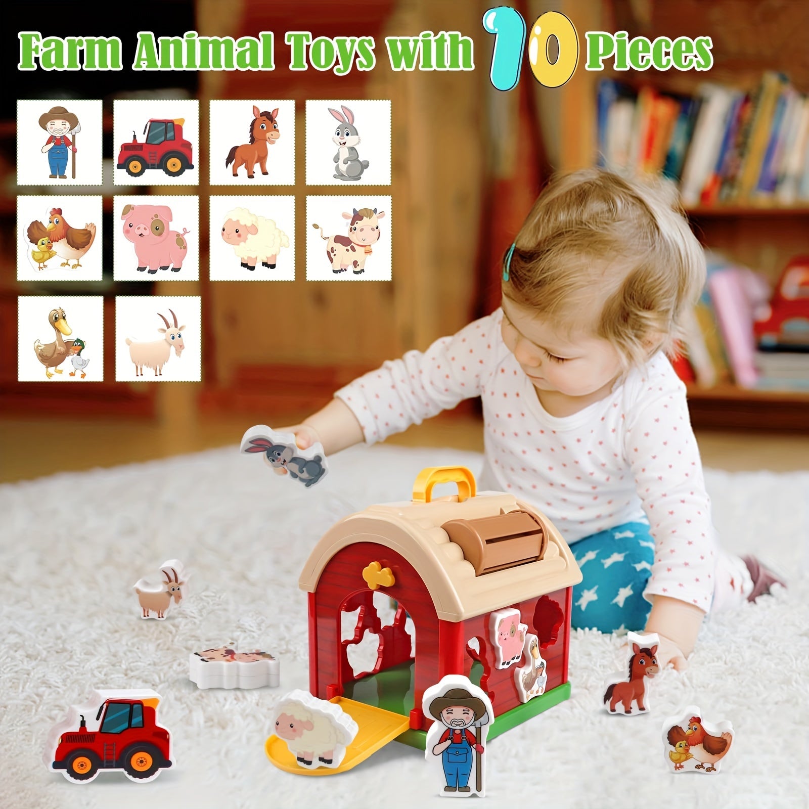 Farm animal toy children Plunack, Montessori sensory toy educational game, baby toy shape sorting machine farm, toddler girls and boys, birthday holiday Easter gifts for children aged 1-3