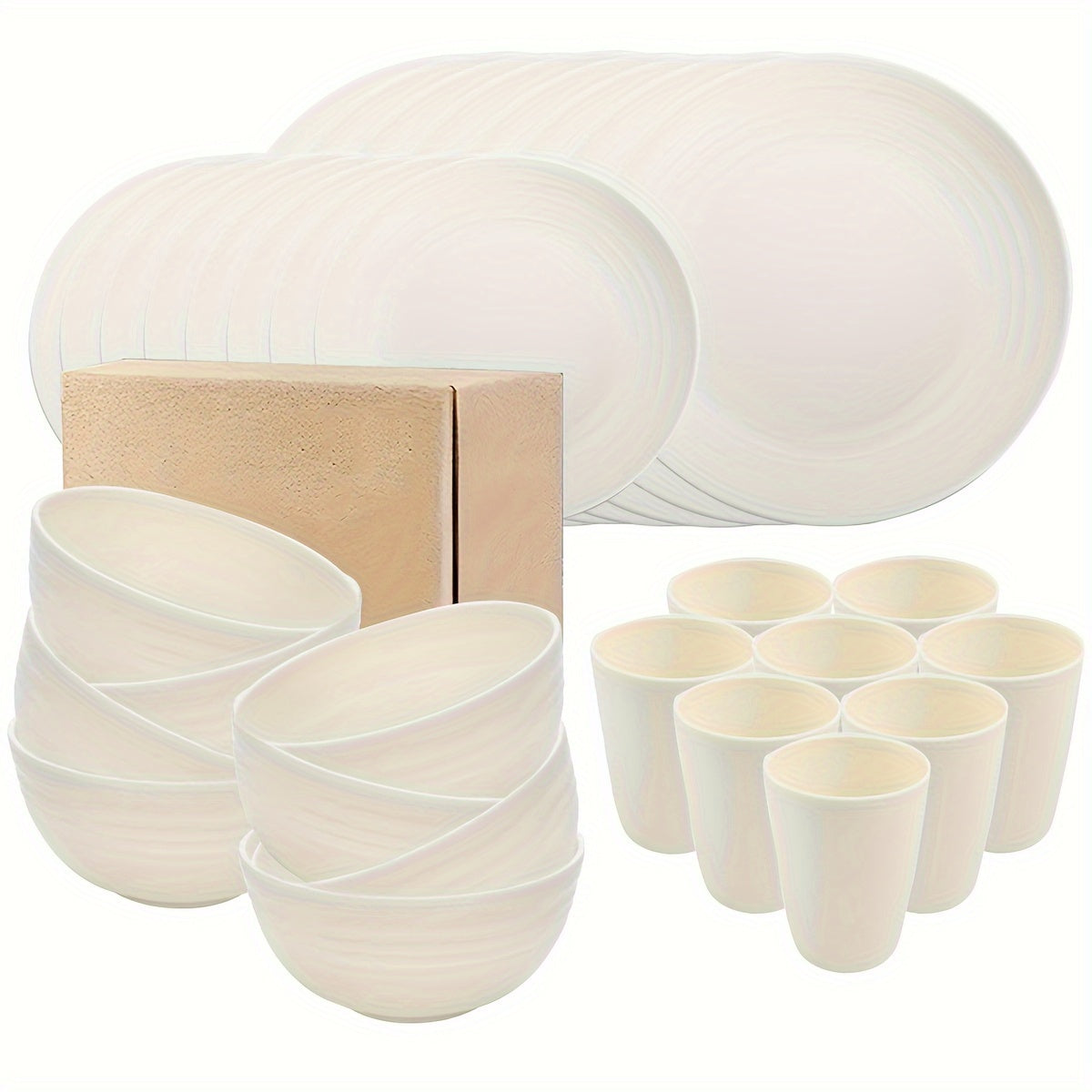 4/16/32pcs, Dinnerware Set, Matte Black Plastic Kitchen Dining Set, Includes 8 Dinner Plates, 8 Dessert Plates, 8 Bowls, 8 Cups Reusable, BPA-Free, For Home And Restaurant Use