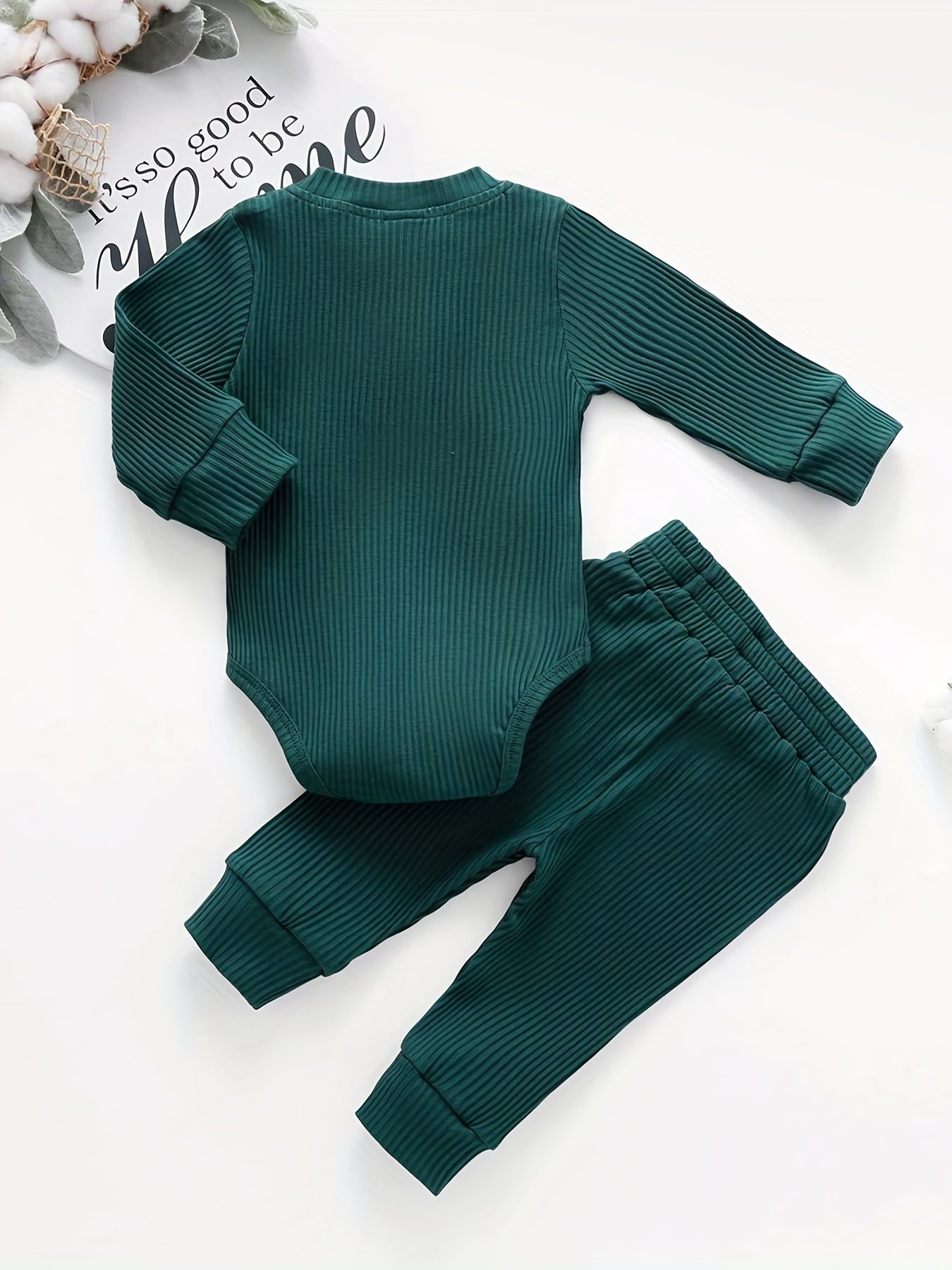2pcs Baby Infant Boys And Girls Casual Plain Color Long Sleeve Onesie & Pants Set Clothes For Your Little One, Outdoor Cloth