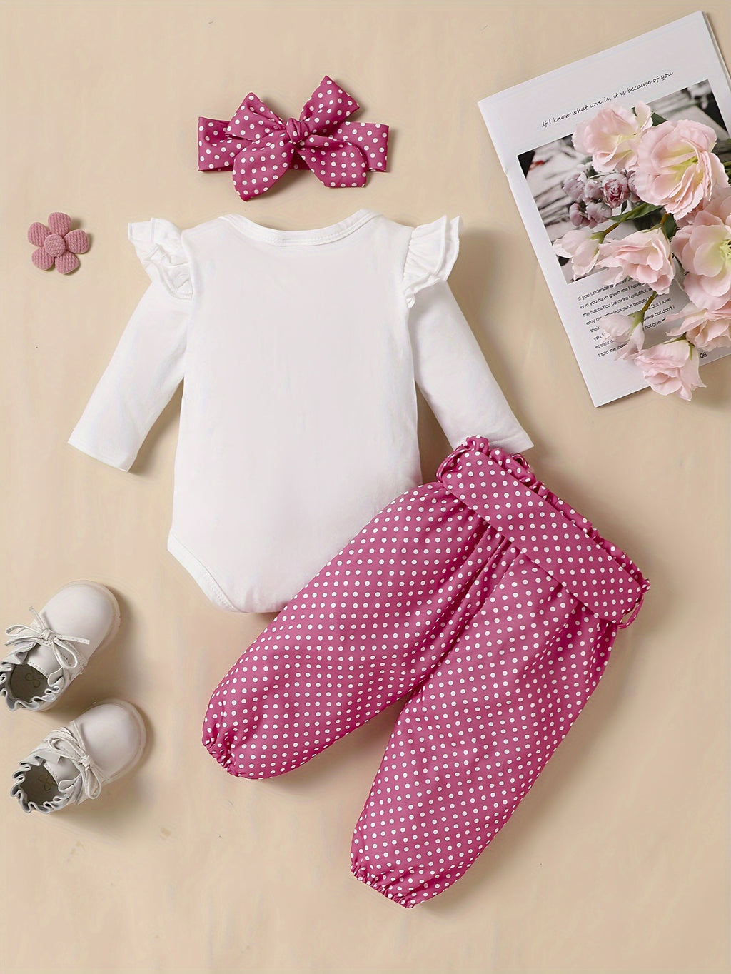 2pcs Baby Girl's Stylish Set, "Isn't She Lovely" Print Long Sleeve Onesie + Polka Dot Pants, Comfy Trendy Outfit Outdoor Clothing