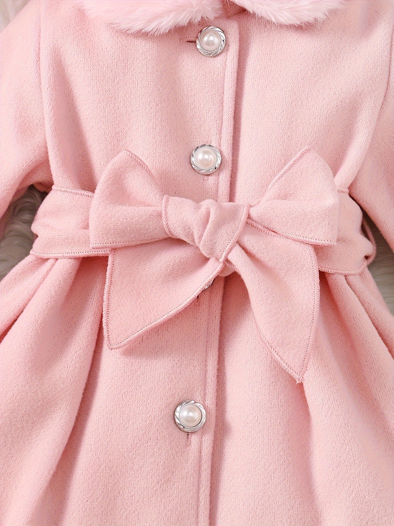 Baby's Elegant Fuzzy Collar Belted Coat, Button Front Warm Overcoat, Baby Girl's Clothing For Fall Winter Outdoor