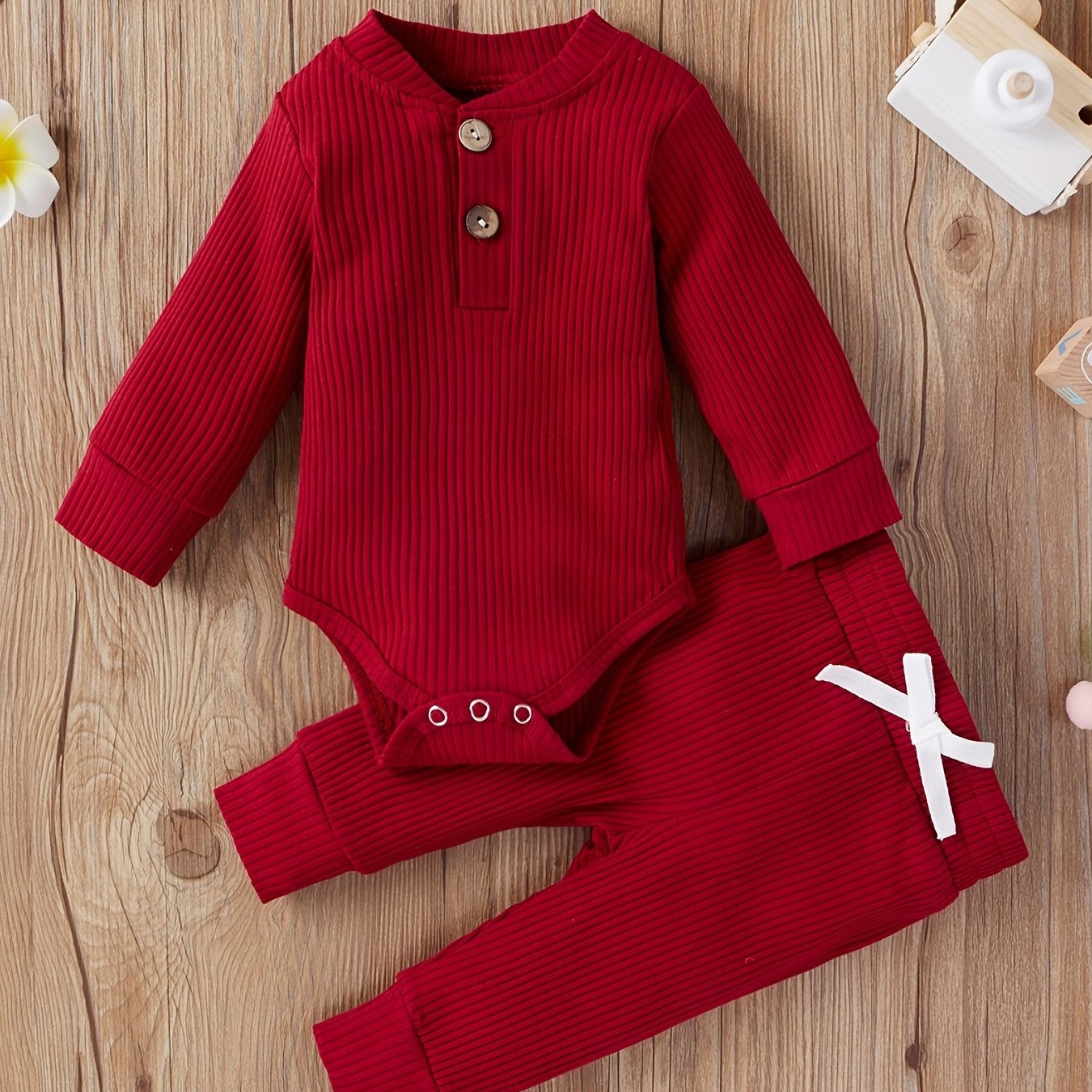 2pcs Baby Infant Boys And Girls Casual Plain Color Long Sleeve Onesie & Pants Set Clothes For Your Little One, Outdoor Cloth