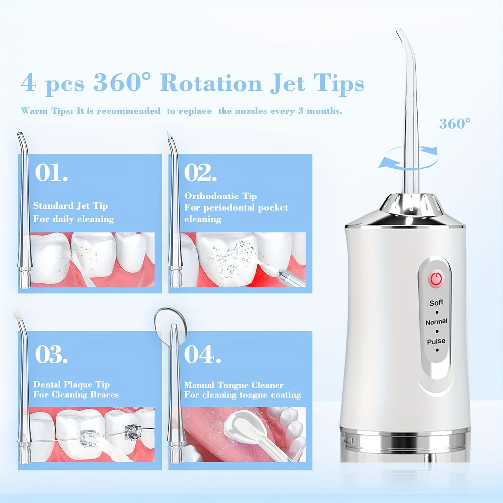 Electric Water Flossers For Teeth, Whitening Dental Oral Irrigator With 4 Jet Tips Nozzles, Waterproof Whitening Teeth Brush Kit At Home And Travel