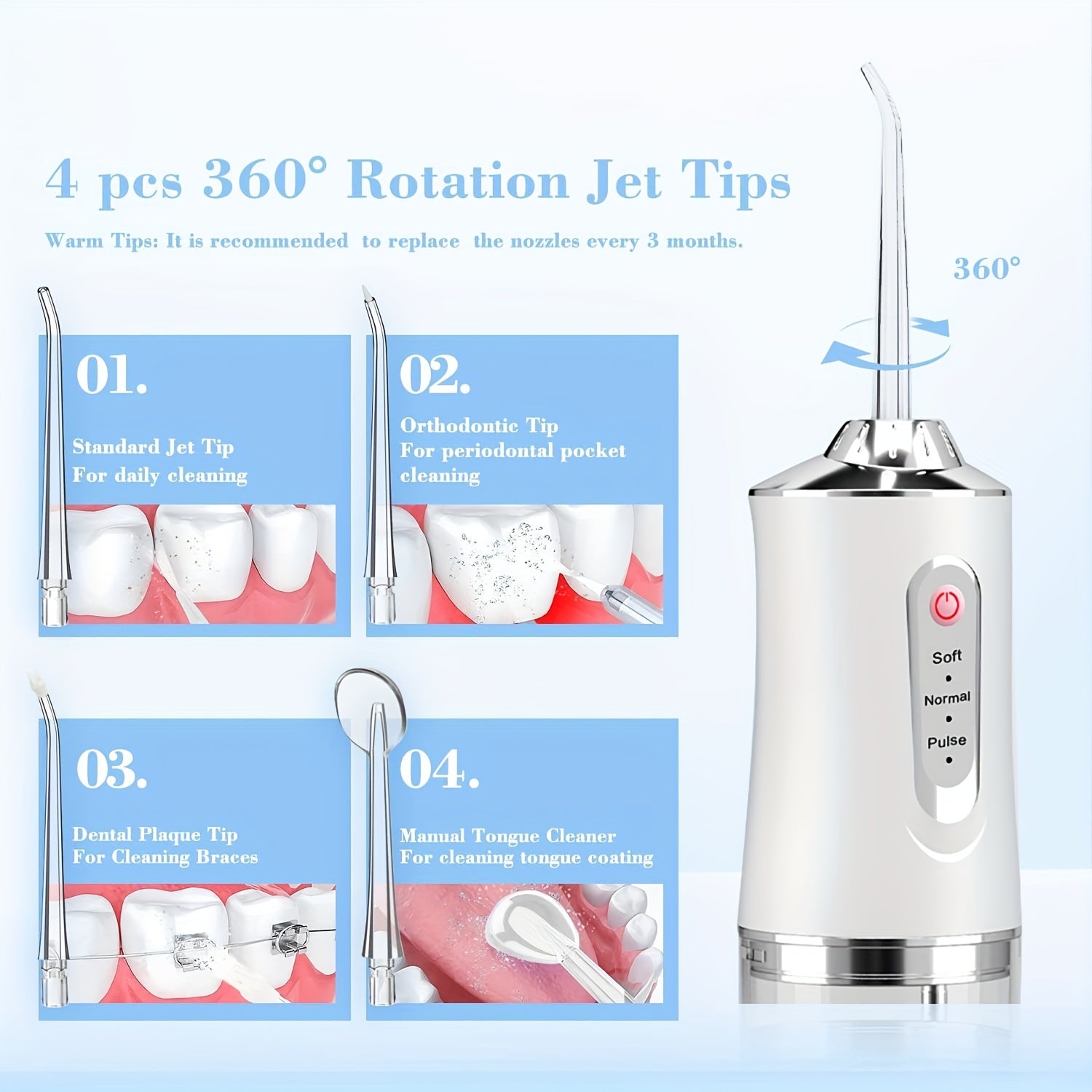 Electric Water Flossers For Teeth, Whitening Dental Oral Irrigator With 4 Jet Tips Nozzles, Waterproof Whitening Teeth Brush Kit At Home And Travel