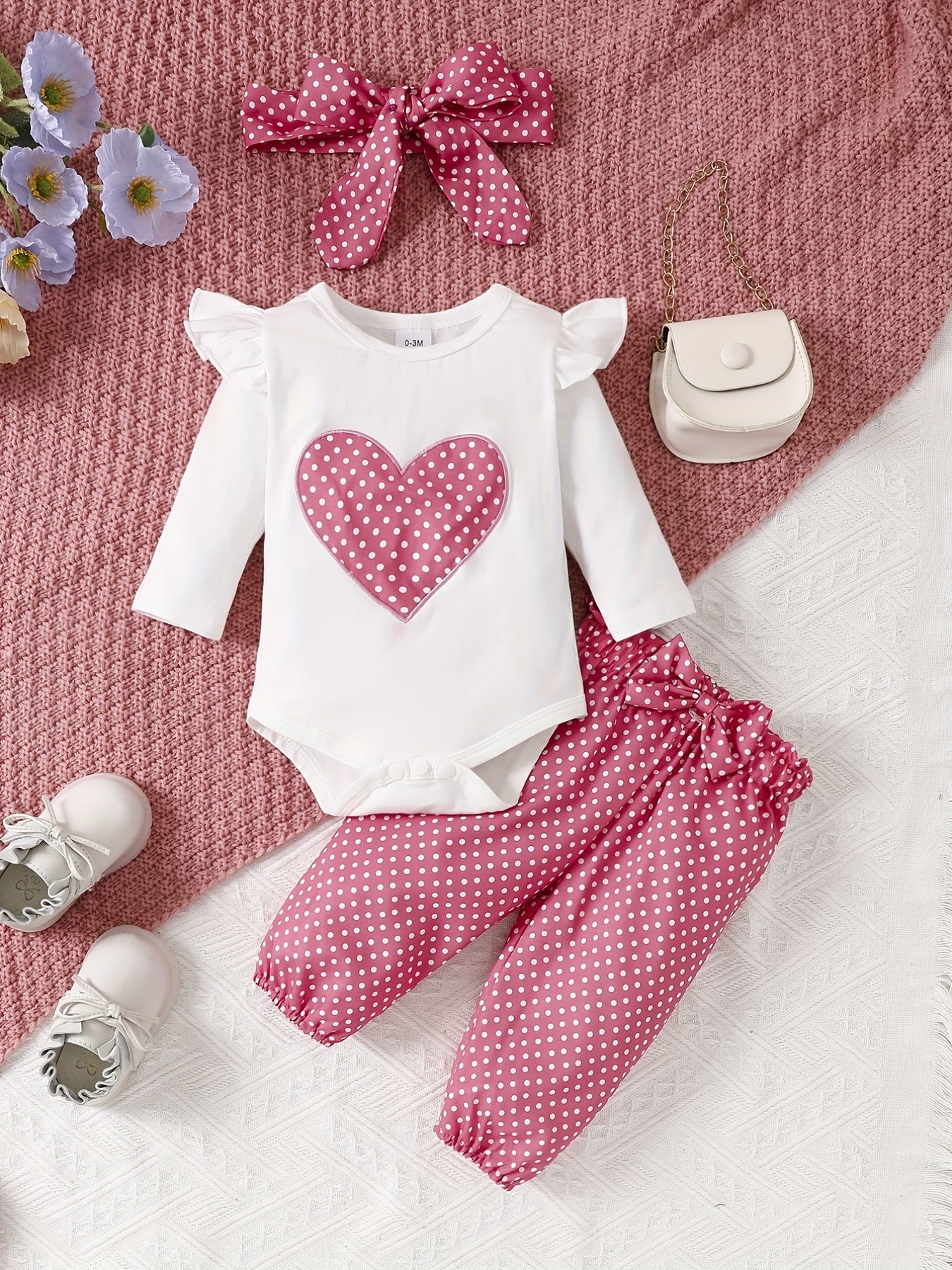 2pcs Baby Girl's Stylish Set, "Isn't She Lovely" Print Long Sleeve Onesie + Polka Dot Pants, Comfy Trendy Outfit Outdoor Clothing
