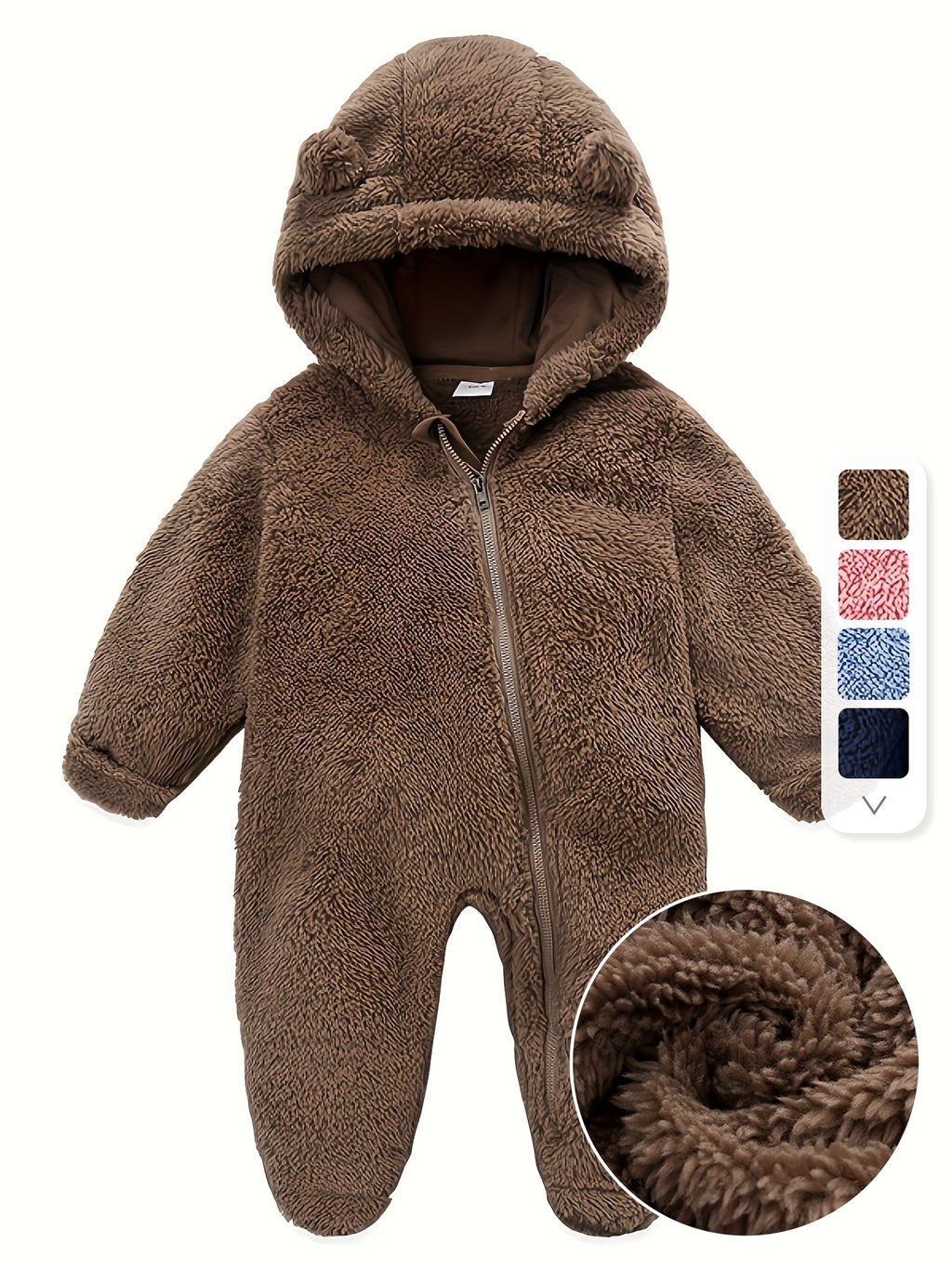 Skytwo Cozy Navy Blue Polar Fleece Baby Jumpsuit with Cute Bear Ears Hood - Soft, Warm, Windproof, Easy-Diaper Zipper, Elastic Cuffs for Winter Comfort, Baby Romper, Perfect for Outdoor