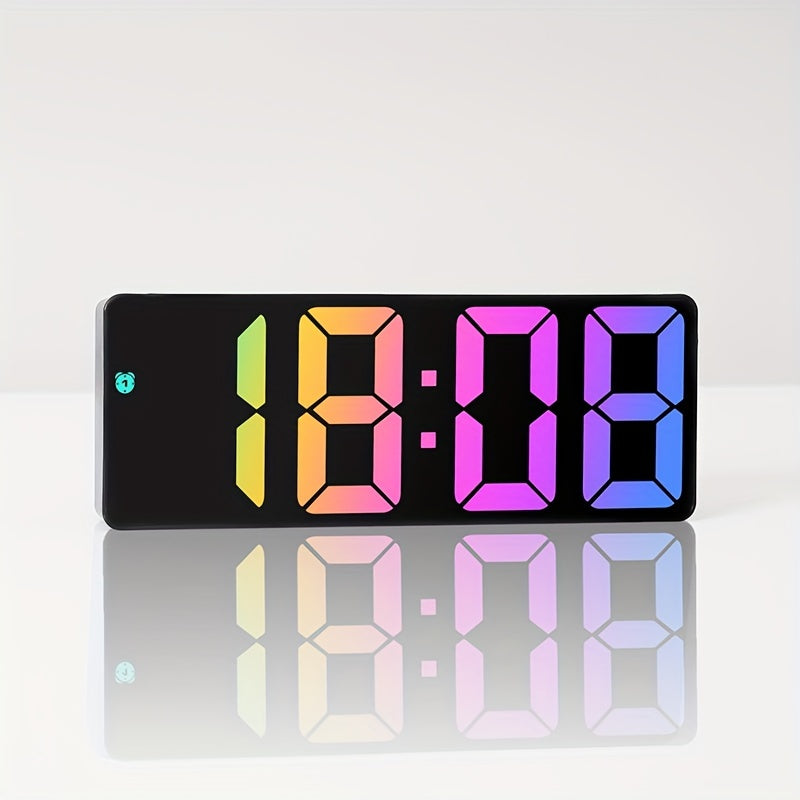 Colorful LED Alarm Clock with HD Mirror Display, Temperature, Adjustable Brightness & USB/Battery Option - Perfect for Home & Travel