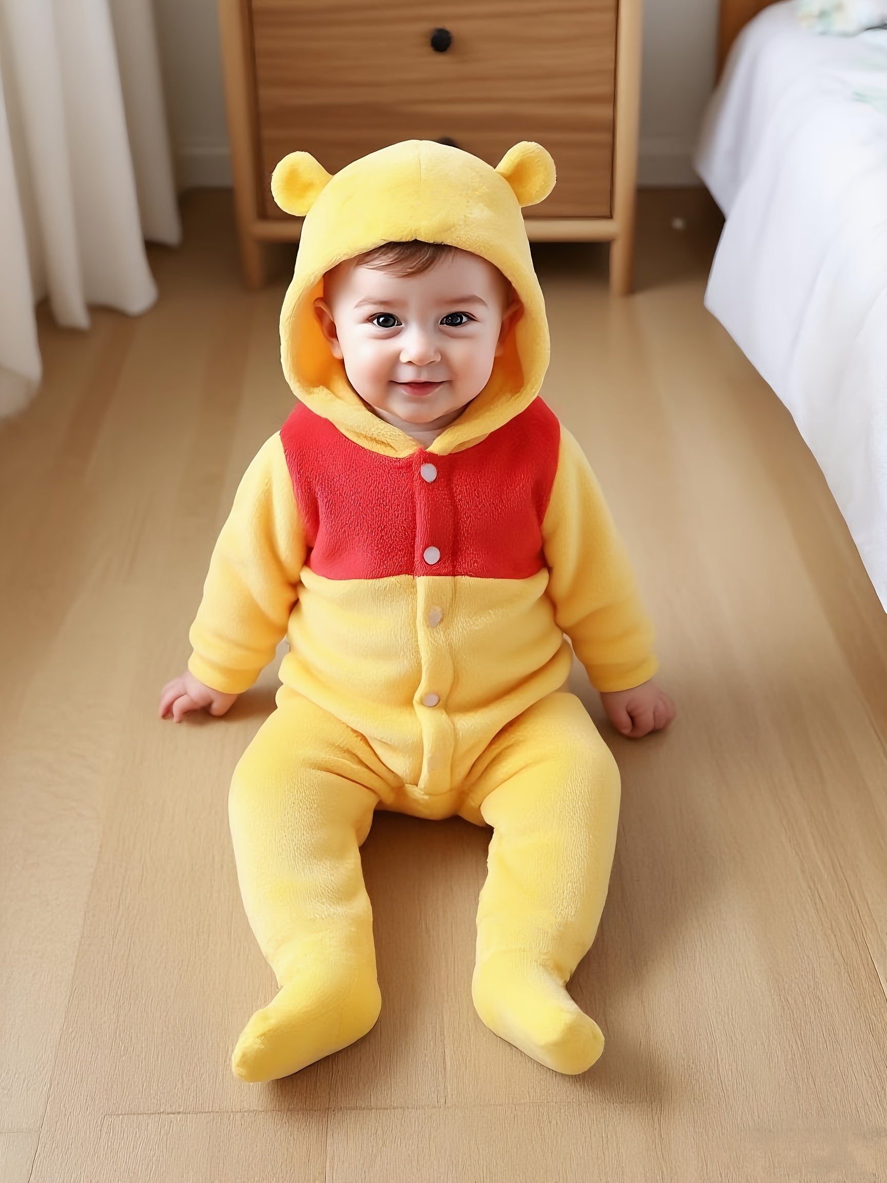 Autumn and Winter Cute Cartoon Themed Warm Plush Hooded Footed Romper for Baby Boys and Girls, Soft, Thickened, Warm and Comfortable, Daily Essential, Gift Box, Perfect for Outdoor, Winter Baby Clothes, Outdoor Baby Wear, Sof