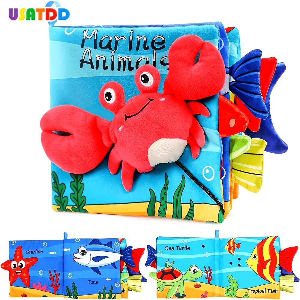 USATDD Soft Baby Books - High Contrast Touch and Feel Crinkle Cloth Books for Infants, Non-Toxic Fabrics, Educational Tummy Time Toys with Sound and Movement, Ideal Christmas Baby Shower Gift for Newborns, Newborn Gift|Playfu