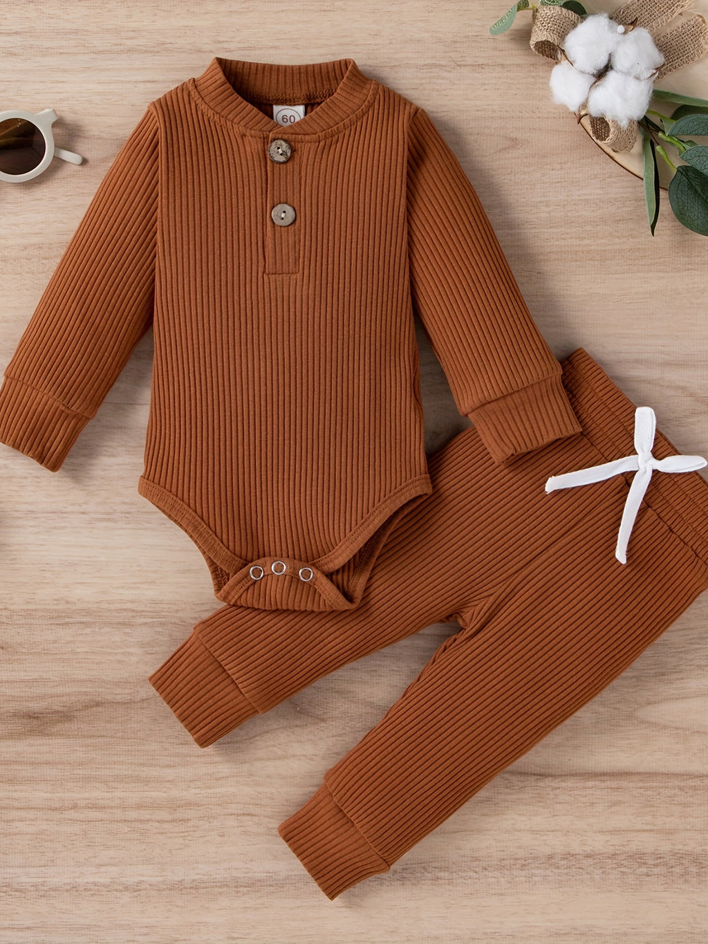 2pcs Baby Infant Boys And Girls Casual Plain Color Long Sleeve Onesie & Pants Set Clothes For Your Little One, Outdoor Cloth