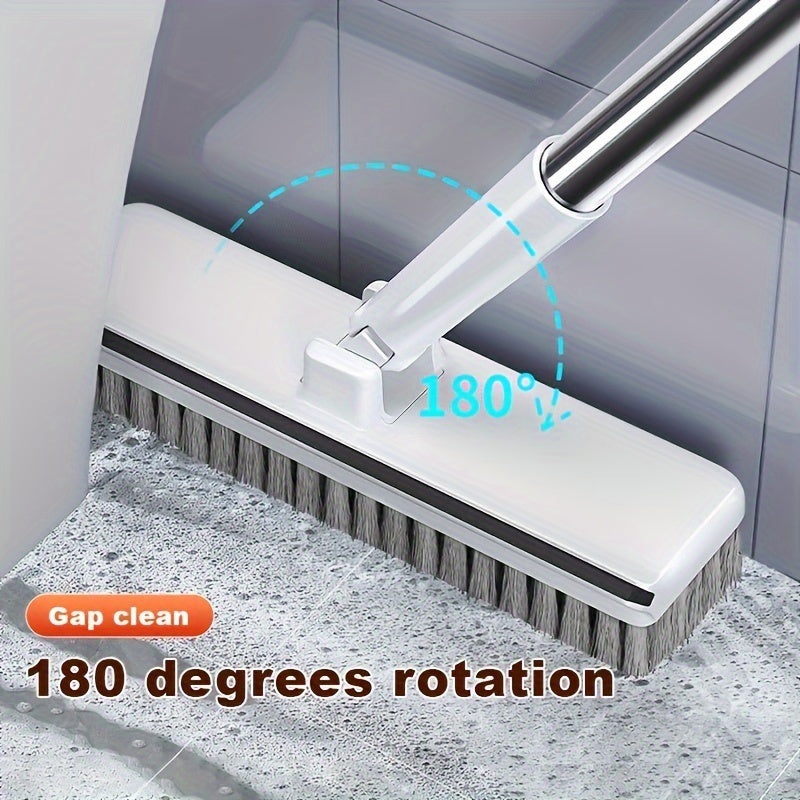 2-in-1 Rotatable Long Handle Cleaning Brush with Scraper - Versatile for Bathroom, Toilet, and Window Squeegee - Durable Plastic, Multi-Surface Floor & Wall Cleaner for Home Use