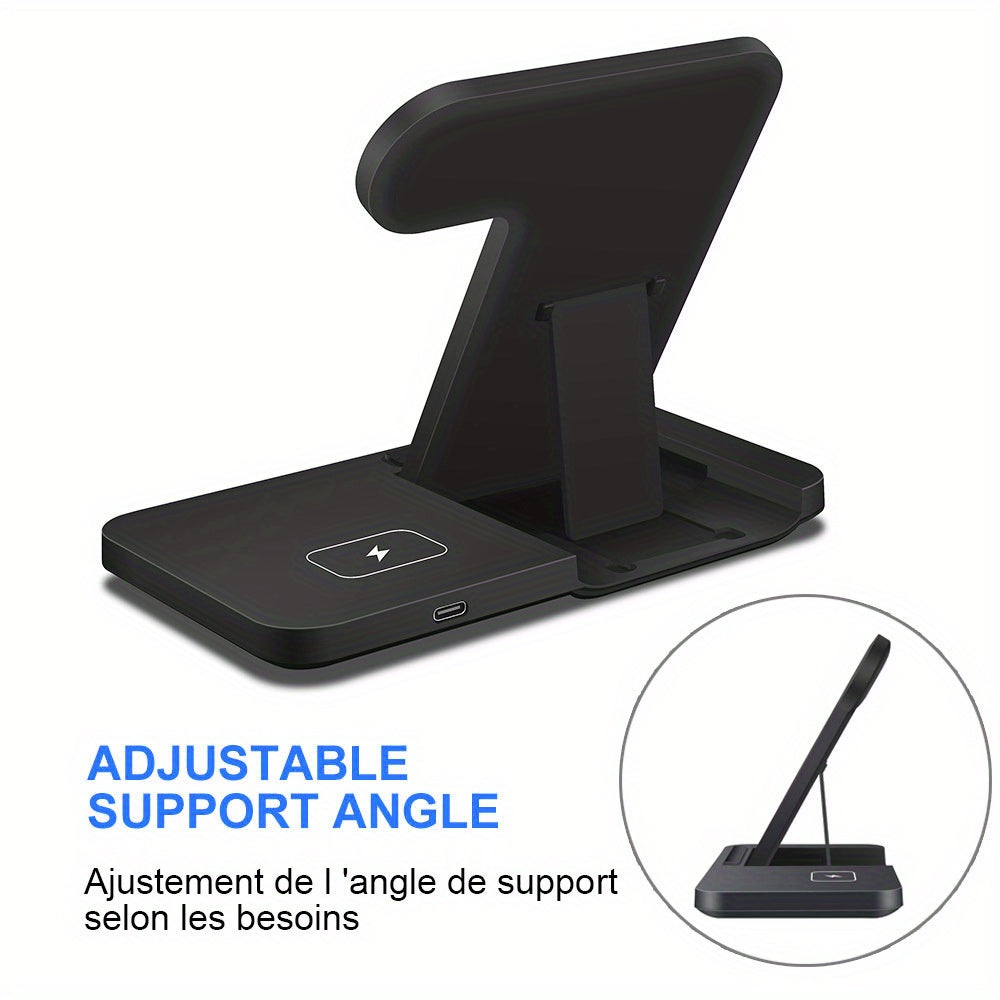 PDKUAI 3-in-1 Foldable Wireless Charging Stand for Smartphones & Watches - USB-Powered Travel-Friendly Design with Multiple Compartments, Compact & Stylish for Home & On-the-Go Use, Phone Charging Station, Modern Accessory, S