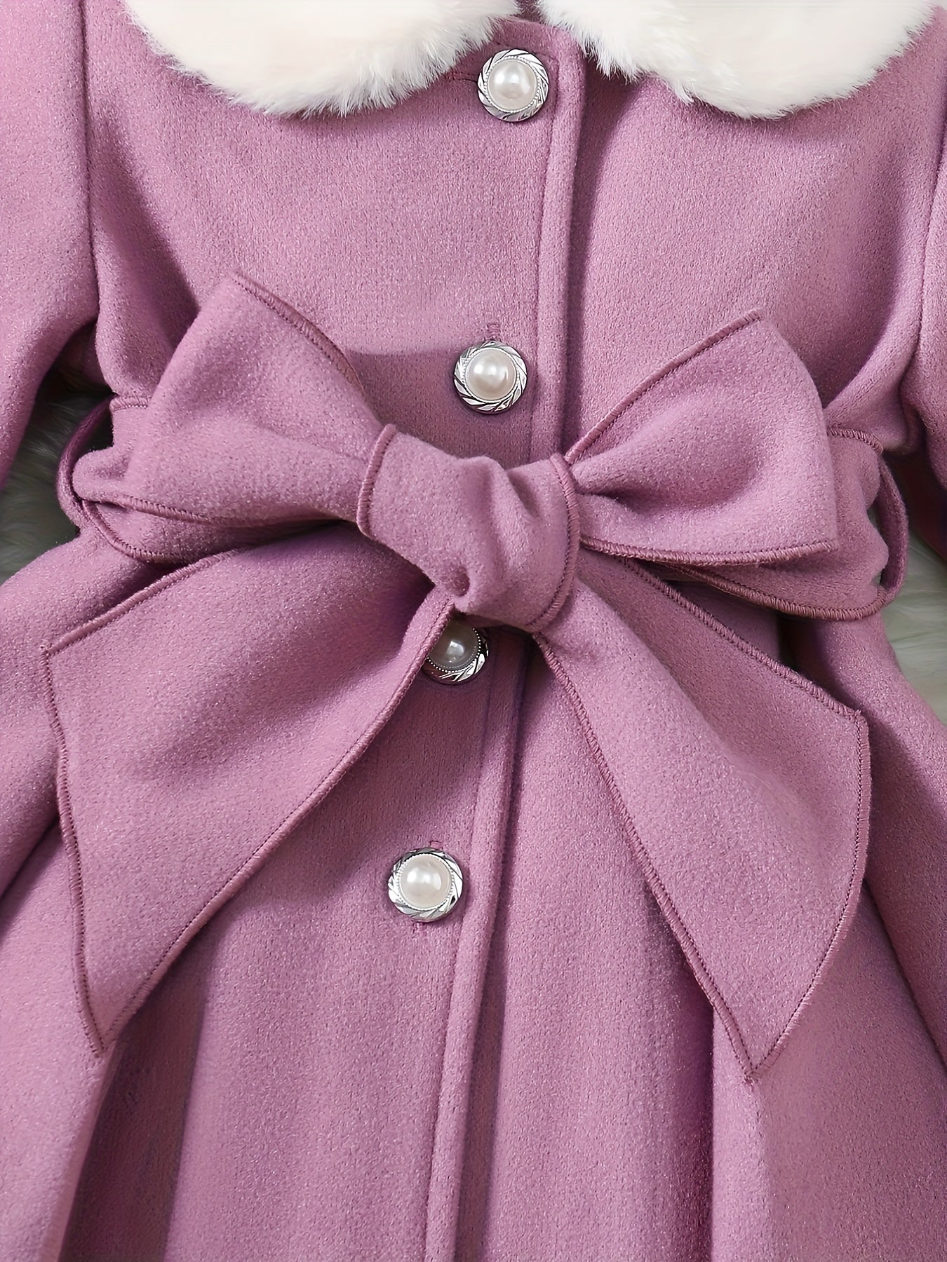 Baby's Elegant Fuzzy Collar Belted Coat, Button Front Warm Overcoat, Baby Girl's Clothing For Fall Winter Outdoor