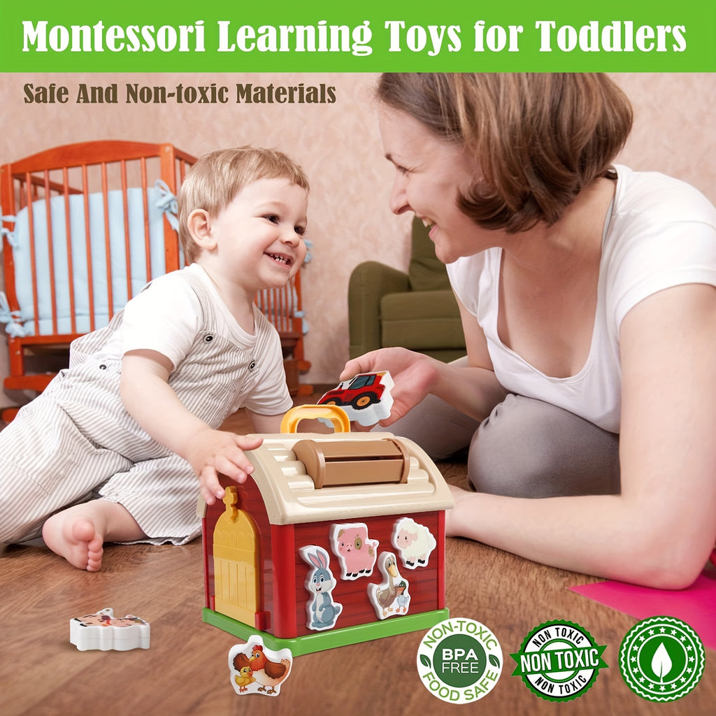 Farm animal toy children Plunack, Montessori sensory toy educational game, baby toy shape sorting machine farm, toddler girls and boys, birthday holiday Easter gifts for children aged 1-3