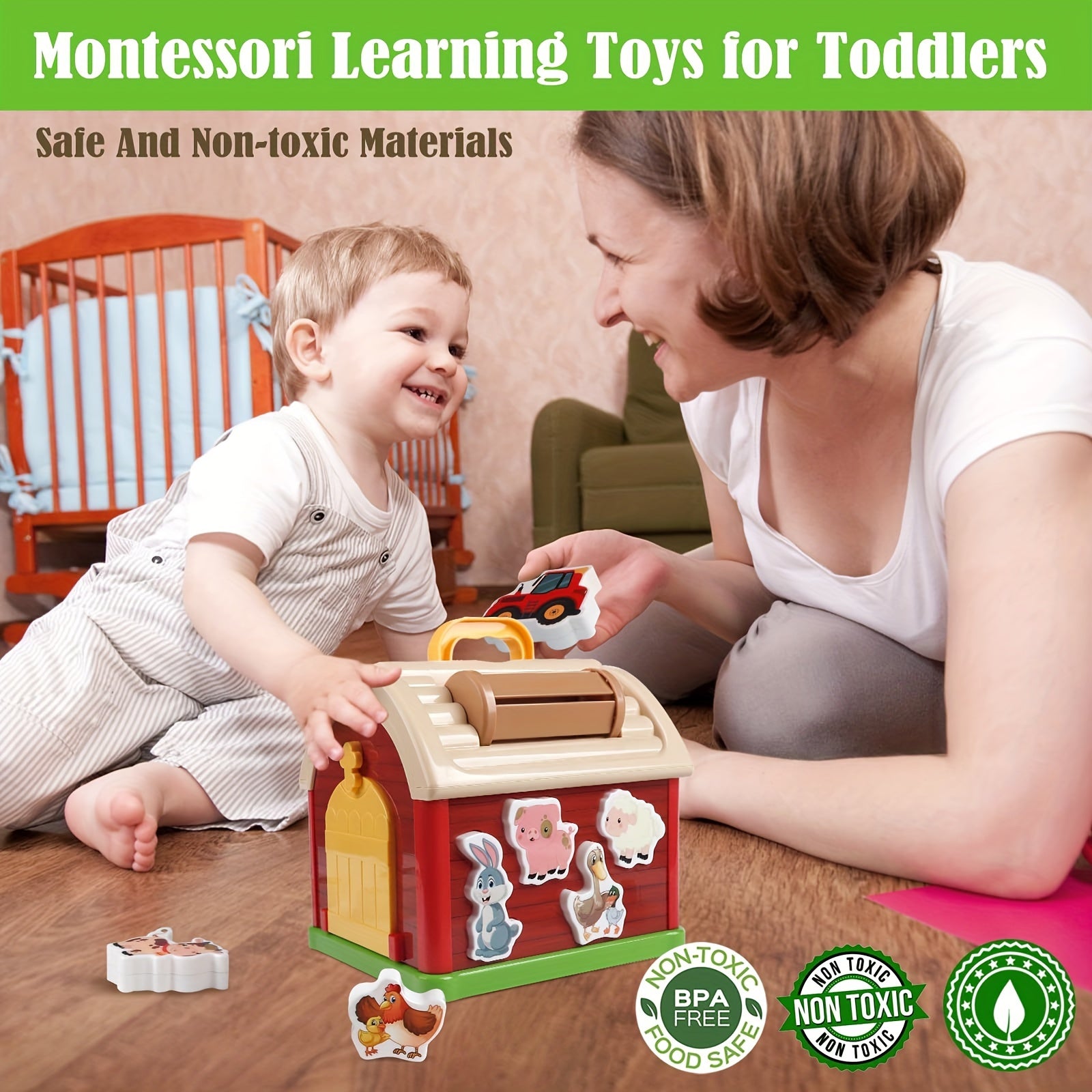 Farm animal toy children Plunack, Montessori sensory toy educational game, baby toy shape sorting machine farm, toddler girls and boys, birthday holiday Easter gifts for children aged 1-3