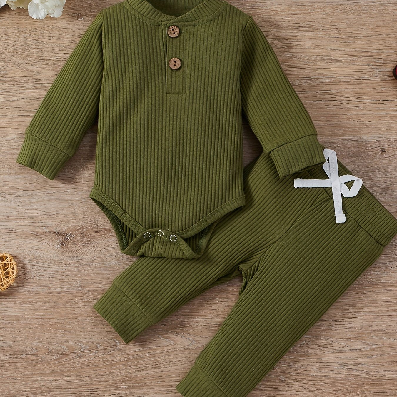 2pcs Baby Infant Boys And Girls Casual Plain Color Long Sleeve Onesie & Pants Set Clothes For Your Little One, Outdoor Cloth