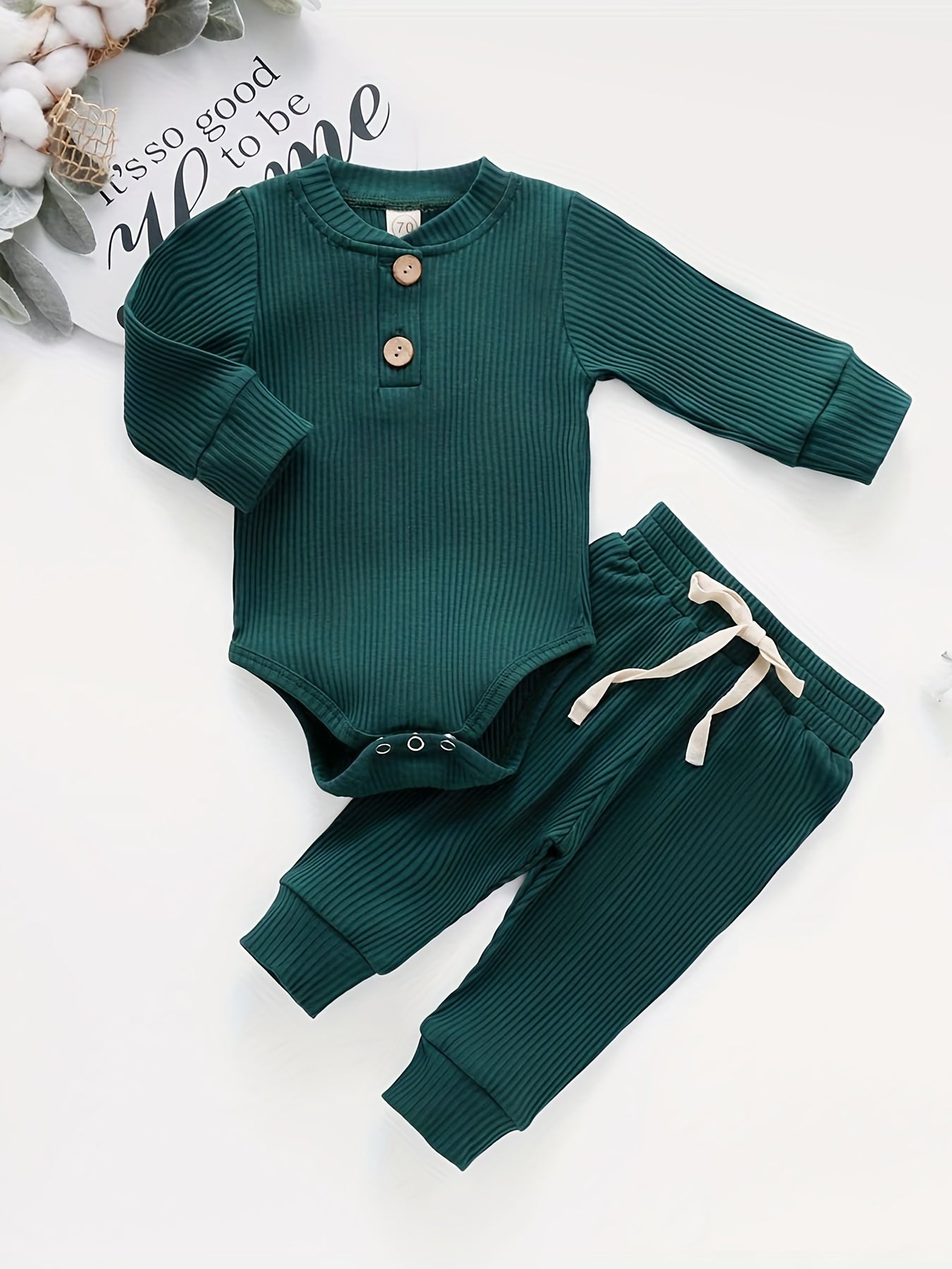 2pcs Baby Infant Boys And Girls Casual Plain Color Long Sleeve Onesie & Pants Set Clothes For Your Little One, Outdoor Cloth