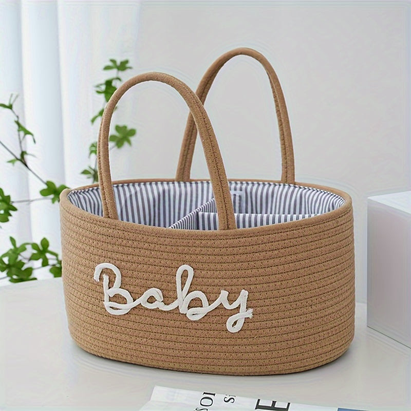 1pc Woven Storage Basket, 3 Compartments Portable Storage Basket, Feeding Bottle Diaper Mother Bag, Utensils Organizer Basket, Bathroom Supplies Storage Basket For Swimming Pool, Home Organization And Storage, Kitchen Bathroo