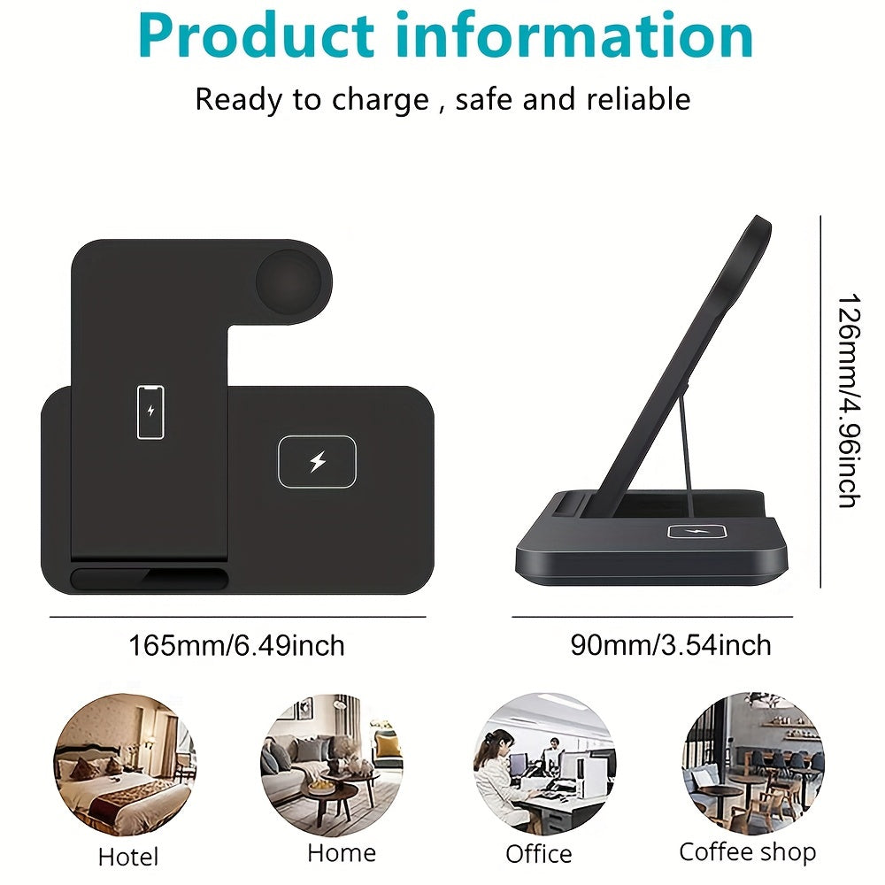 PDKUAI 3-in-1 Foldable Wireless Charging Stand for Smartphones & Watches - USB-Powered Travel-Friendly Design with Multiple Compartments, Compact & Stylish for Home & On-the-Go Use, Phone Charging Station, Modern Accessory, S