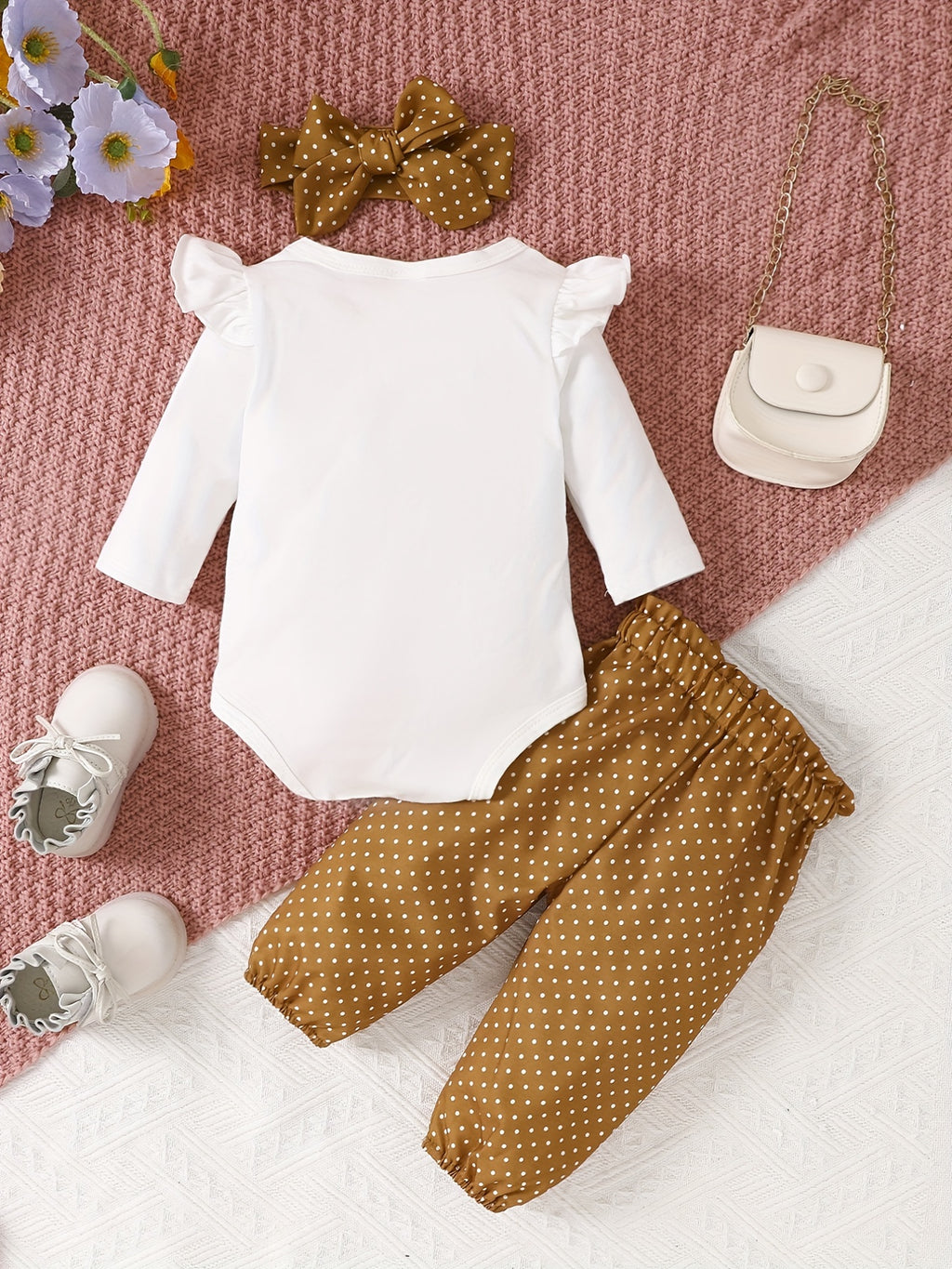 2pcs Baby Girl's Stylish Set, "Isn't She Lovely" Print Long Sleeve Onesie + Polka Dot Pants, Comfy Trendy Outfit Outdoor Clothing