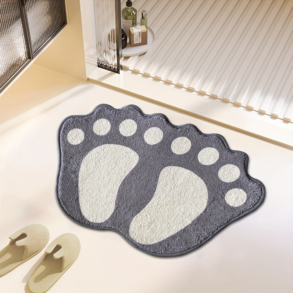 Home Relaxation, Cute Boot-Shaped Non-Slip Bath Mat - Machine Washable, Soft Polyester & PVC Blend, Grey and Cream Color, Perfect for Bathroom Decor