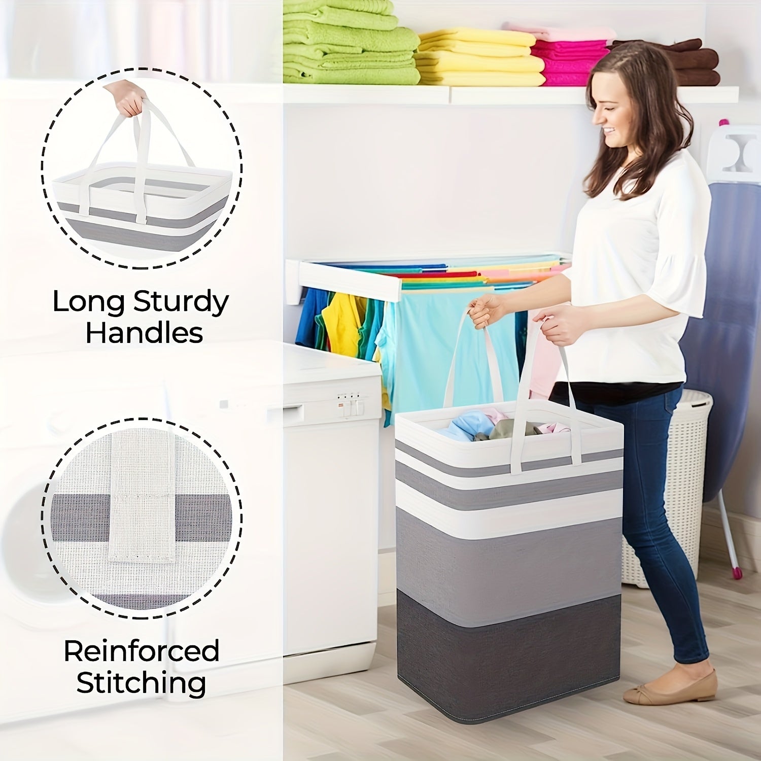 Large Laundry Basket, Freestanding with Expandable Folding Clothes Rack, Suitable for Dorm and Home Clothing Toys - Gradient Gray, 74.99L, Suitable for Hotel, Laundry Baskets