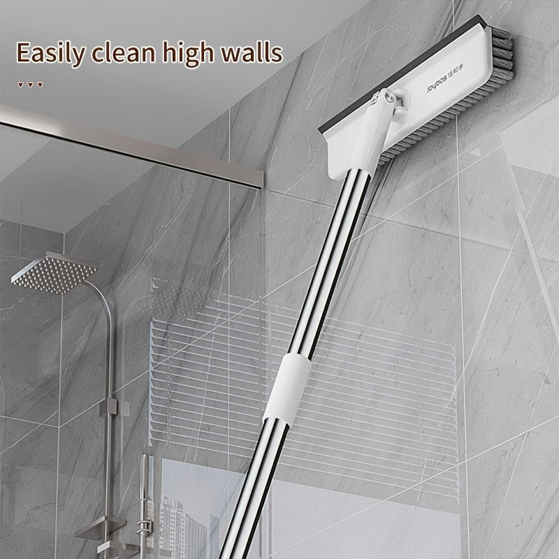 2-in-1 Rotatable Long Handle Cleaning Brush with Scraper - Versatile for Bathroom, Toilet, and Window Squeegee - Durable Plastic, Multi-Surface Floor & Wall Cleaner for Home Use