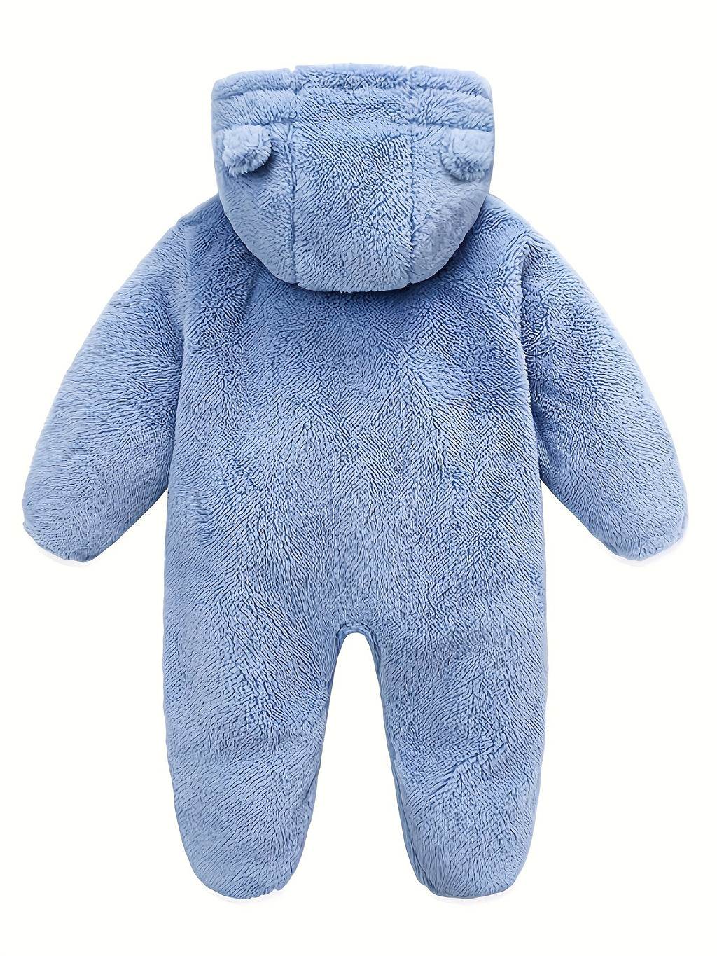 Skytwo Cozy Navy Blue Polar Fleece Baby Jumpsuit with Cute Bear Ears Hood - Soft, Warm, Windproof, Easy-Diaper Zipper, Elastic Cuffs for Winter Comfort, Baby Romper, Perfect for Outdoor
