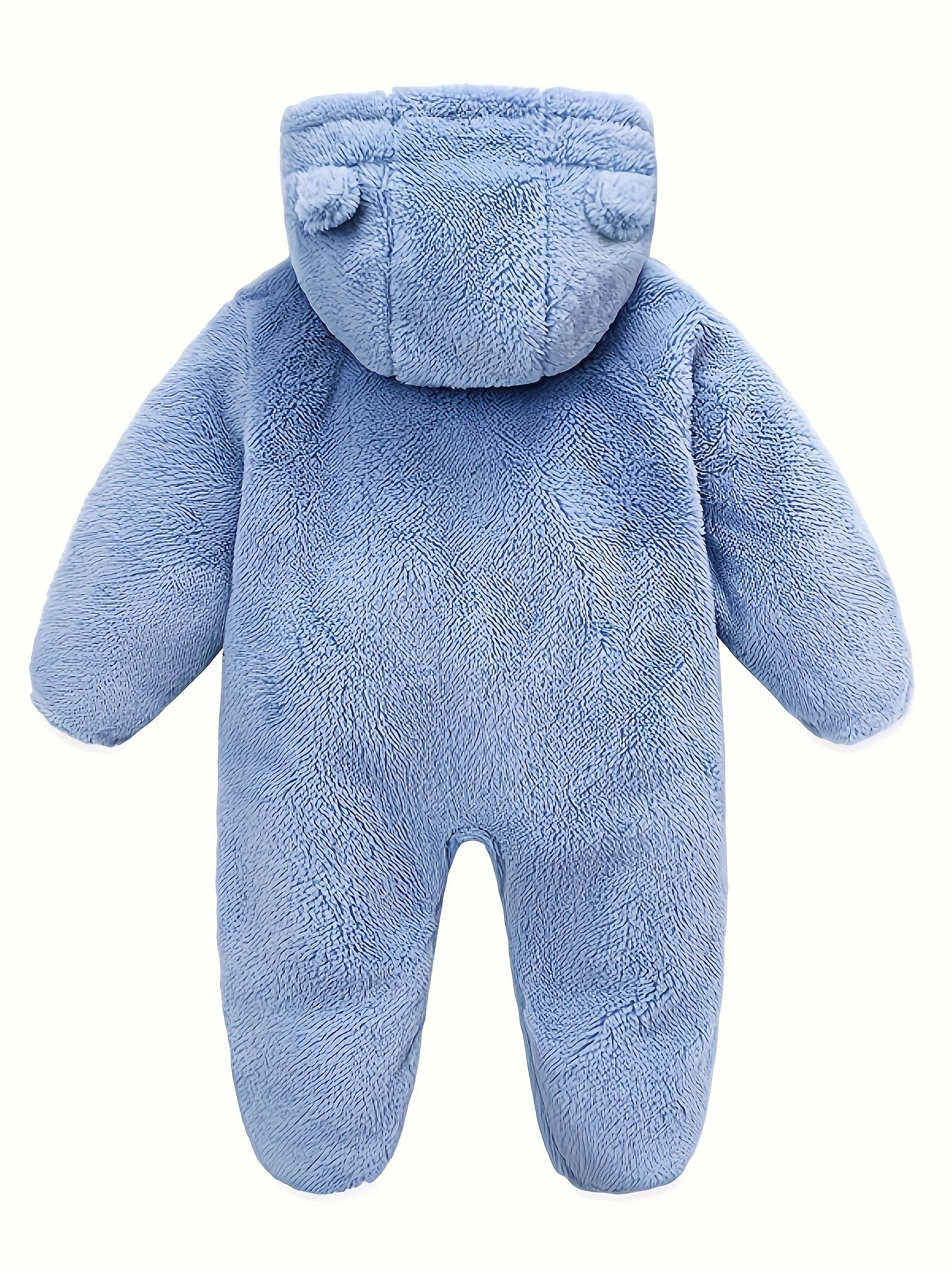 Skytwo Cozy Navy Blue Polar Fleece Baby Jumpsuit with Cute Bear Ears Hood - Soft, Warm, Windproof, Easy-Diaper Zipper, Elastic Cuffs for Winter Comfort, Baby Romper, Perfect for Outdoor