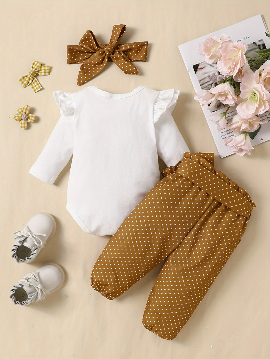 2pcs Baby Girl's Stylish Set, "Isn't She Lovely" Print Long Sleeve Onesie + Polka Dot Pants, Comfy Trendy Outfit Outdoor Clothing