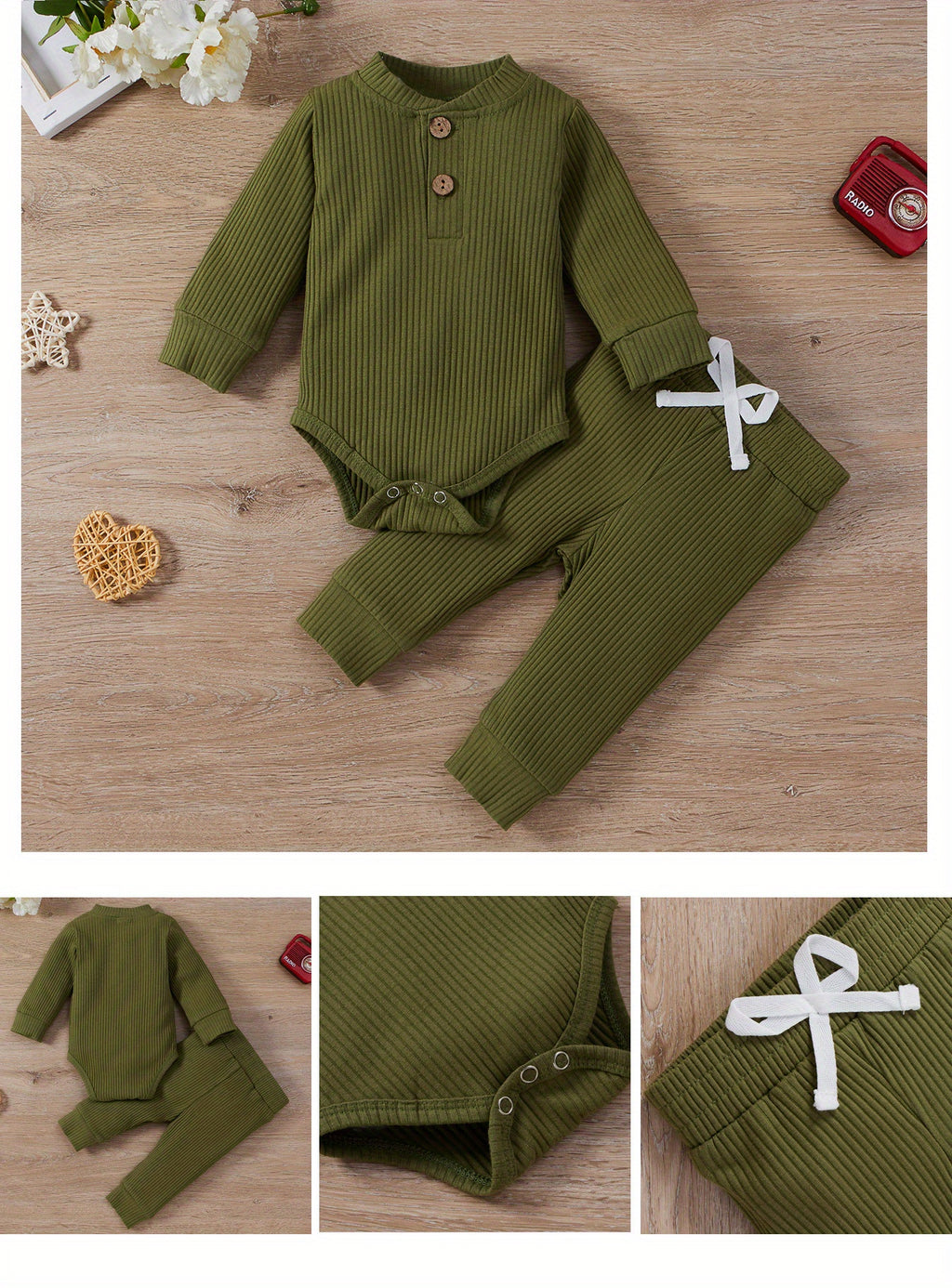 2pcs Baby Infant Boys And Girls Casual Plain Color Long Sleeve Onesie & Pants Set Clothes For Your Little One, Outdoor Cloth